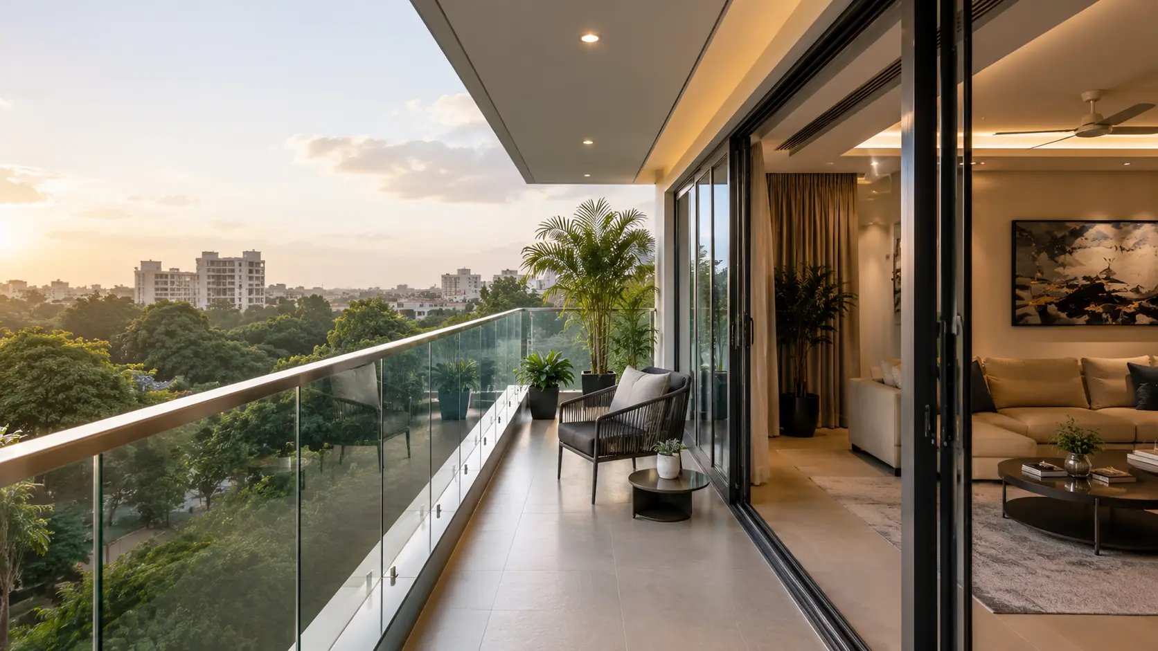 Balcony with glass railing and sliding door by Balaji Glass Store Banda
