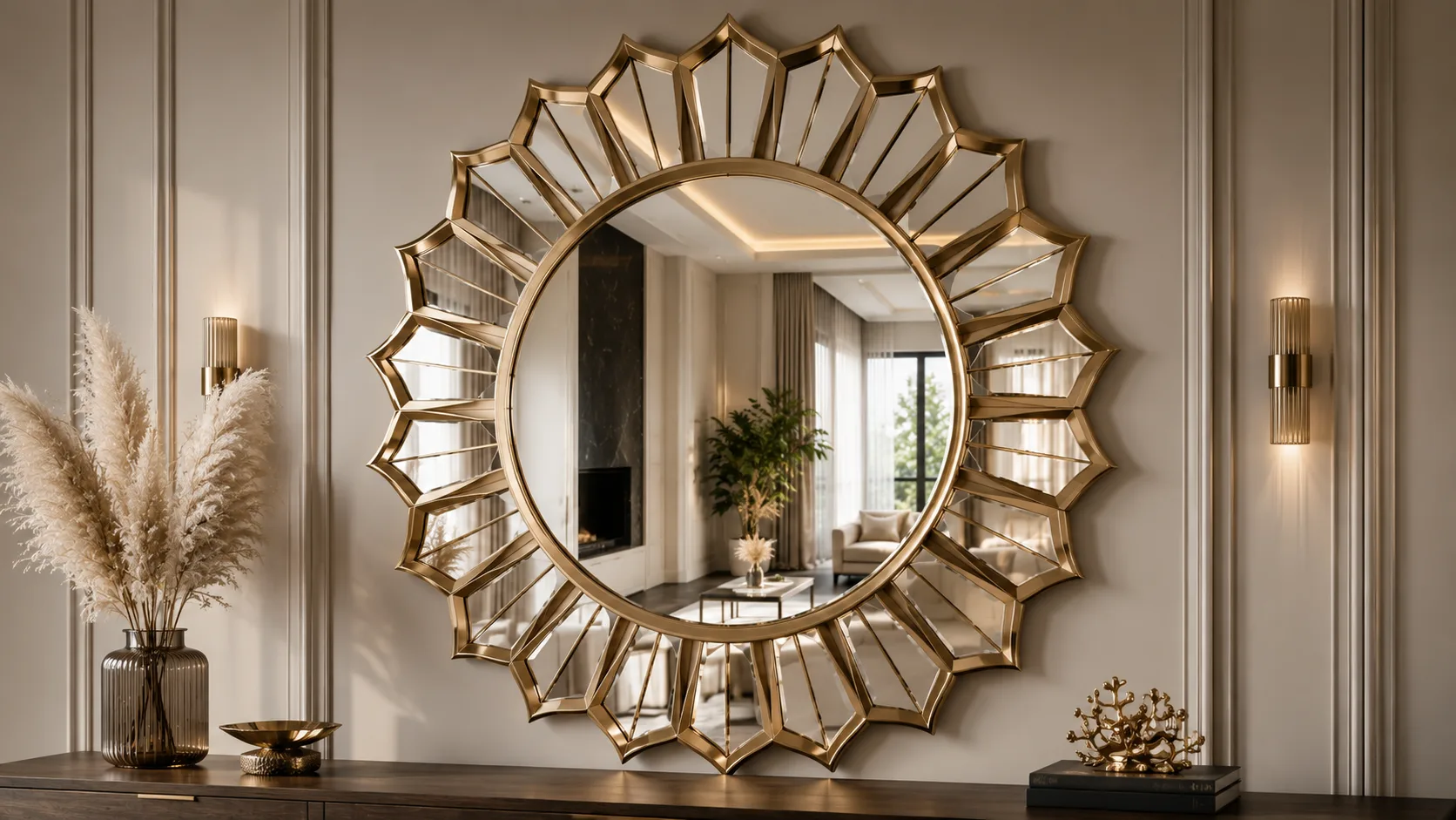 Custom designer mirror installation in a home interior